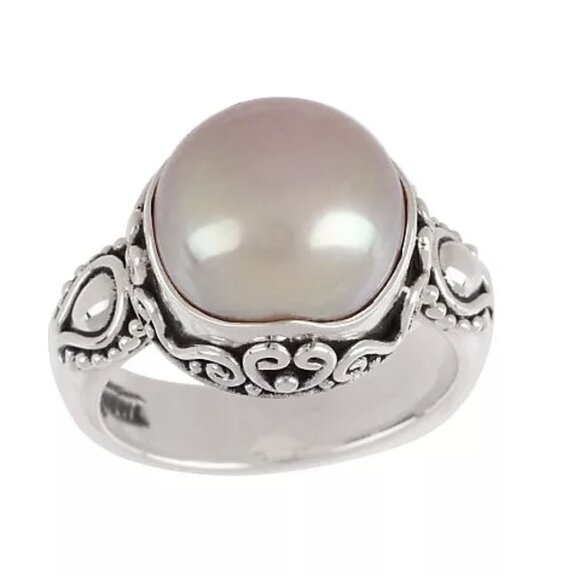 QVC Suarti Artisan Crafted Sterling Silver 925 Peach Cultured Pearl Ring Size 9 - Picture 1 of 14